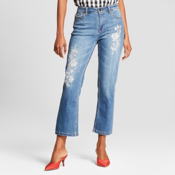 Who What Wear Denim - Who What Wear Embroidered Mid Rise Cropped Jeans
